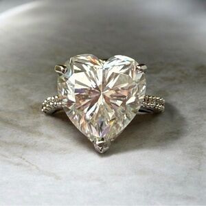 10.45 ct Heat Treated Rare Heart Shaped Diamond Ring in Sterling Size 7